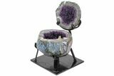 Amethyst Jewelry Box Geode With Calcite On Metal Stand #116279-6